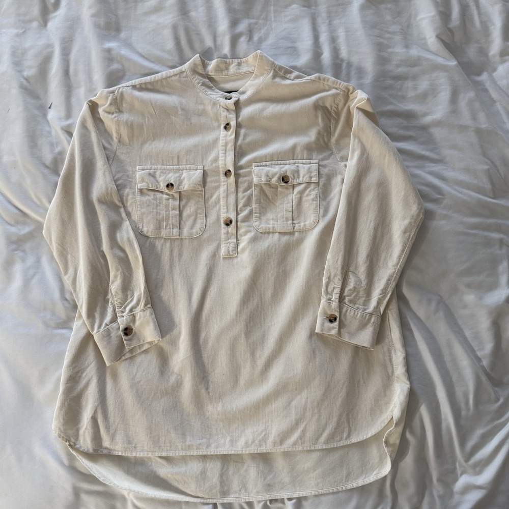 Zara Premium Denim‎ Corduroy OverShirt Woman's Oversized Utility Women's Cream L